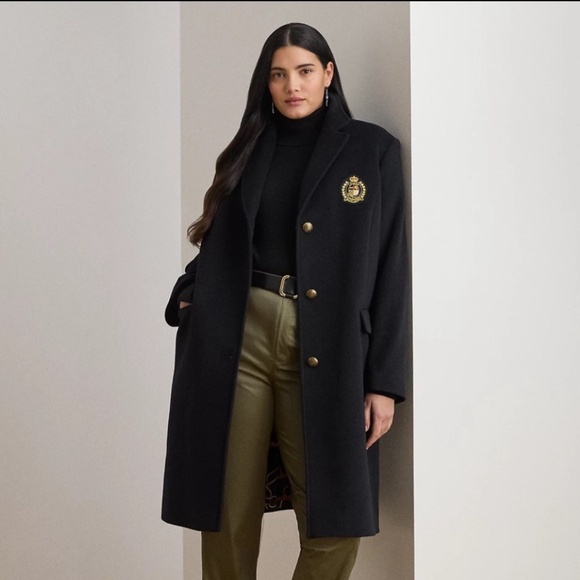 Lauren Ralph Lauren Jackets & Blazers - Lauren Ralph Lauren Crest-Patch Wool-Blend Coat in Black